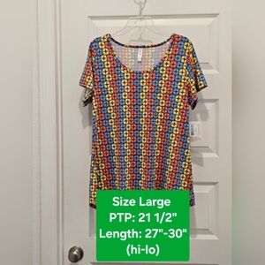 LuLaRoe Short Sleeve High Low Blouse, NWT, Size Large